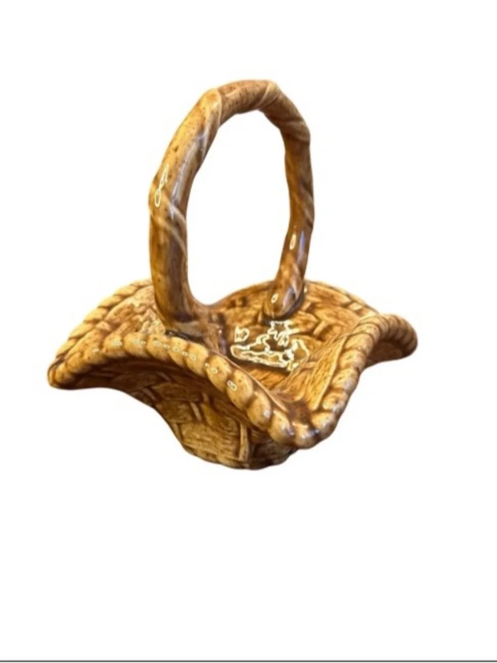 Handcrafted Basket Artist Pottery 5” Glazed Weaving Pattern Decoration Trinket